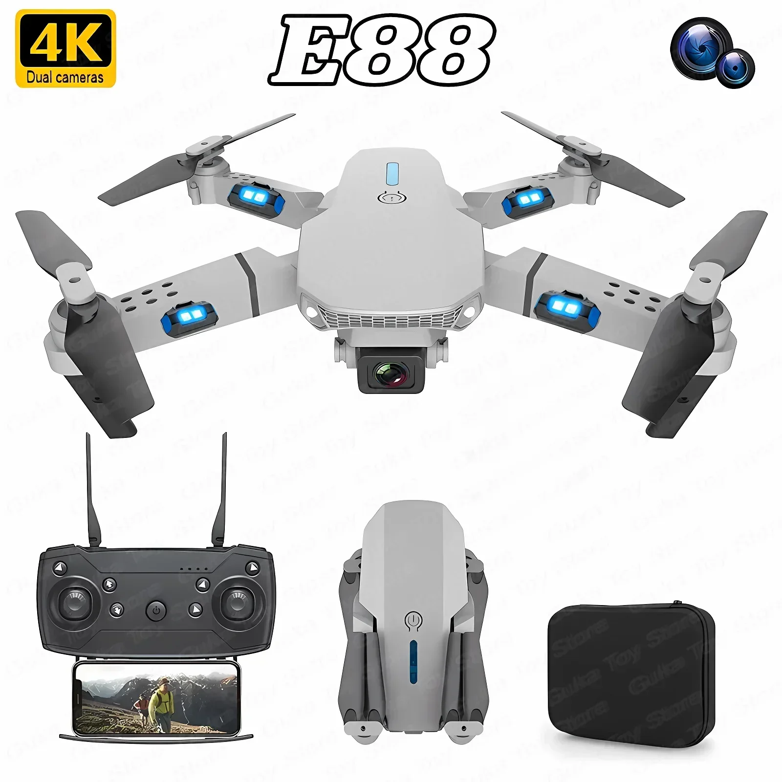 Drone E88 Rc Quadcopter - E88 Pro WIFI FPV Droneมุมกว้างHD 4K
